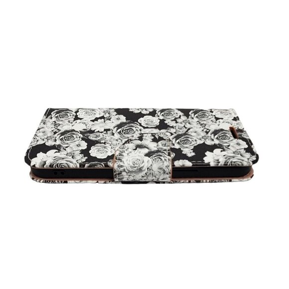 Roses Wallet Magnetic IPhone 12 / 12 pro Case Black White Pink - Picture 3 of 5